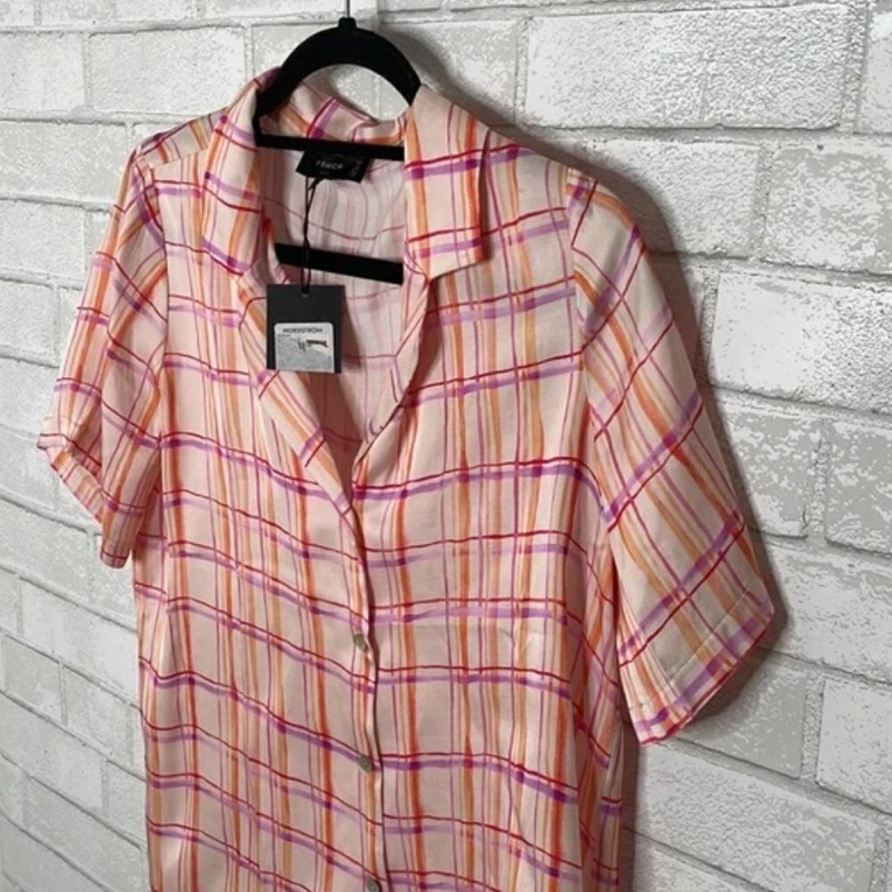 NWT FRNCH Chelly Windowpane Plaid Short Sleeve Shirt - Picture 7 of 14
